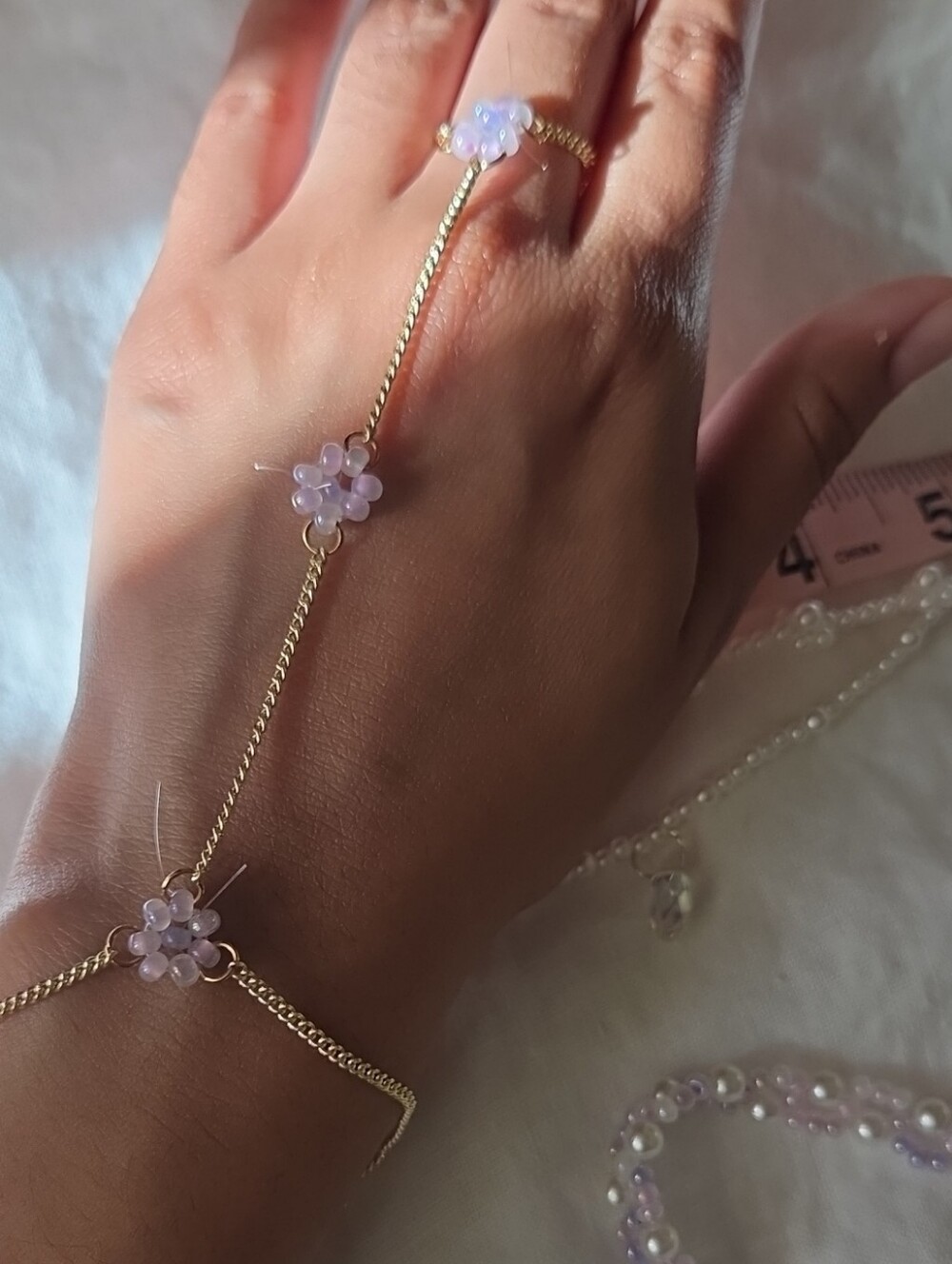 PETALS OF POETRY || Delicate Gold Hand Chain with Flower Accents (Custom)
